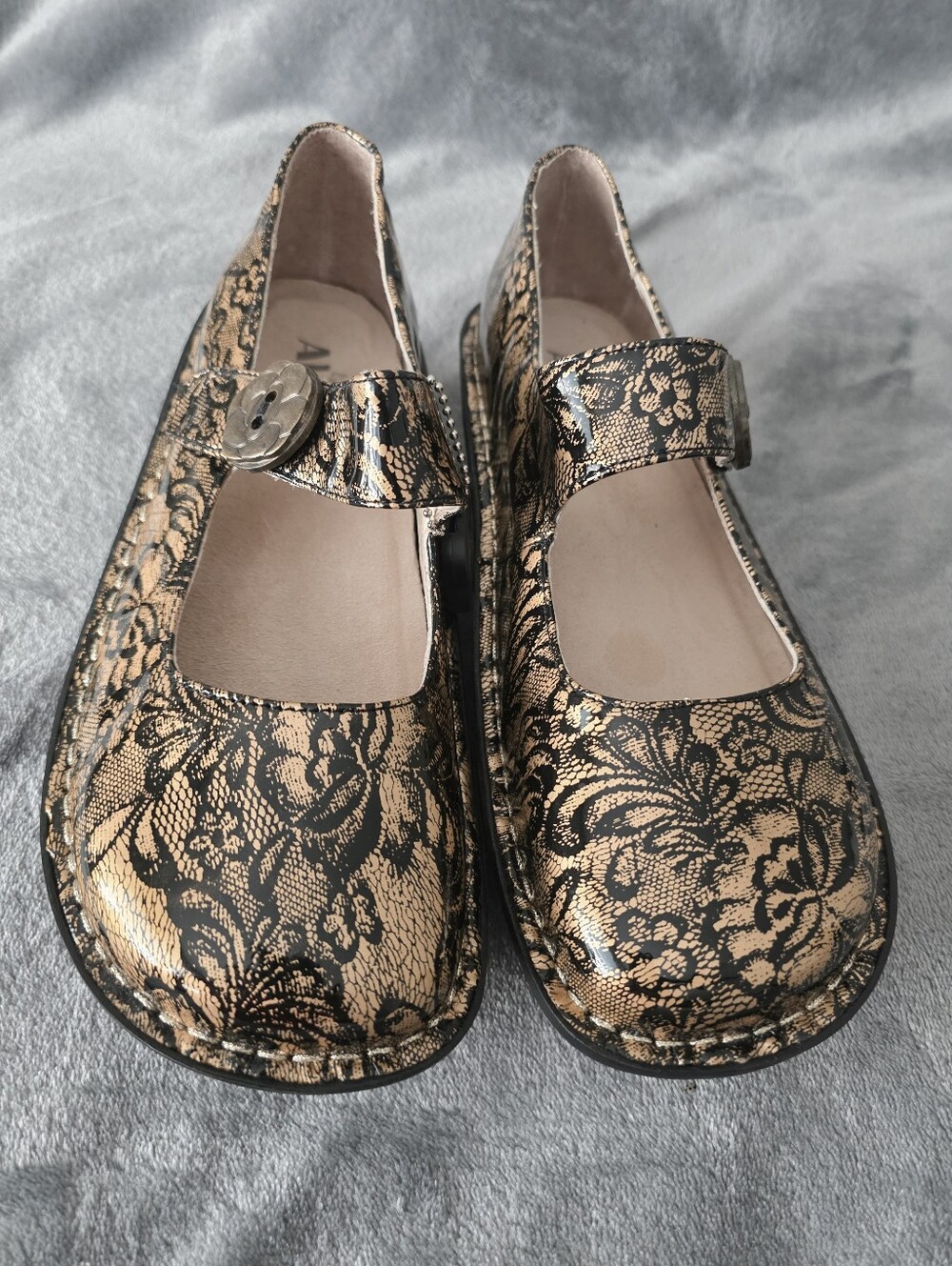 Alegria Paloma Mary Jane Leather Rocker Shoes PAL-324 Black Gold Lace EU 39 US 9